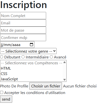 Interface d'inscription JavaFX