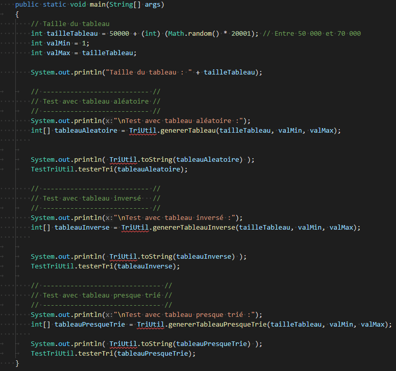 Code des algorithmes de tri implémentés